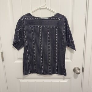 Society Hill Women's Vintage Blouse Black White Stripe Design NS See Measurement